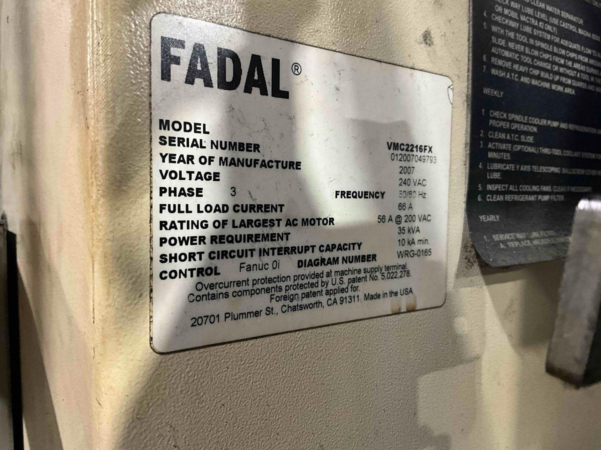 2007 FADAL MODEL VMC2216FX - Image 16