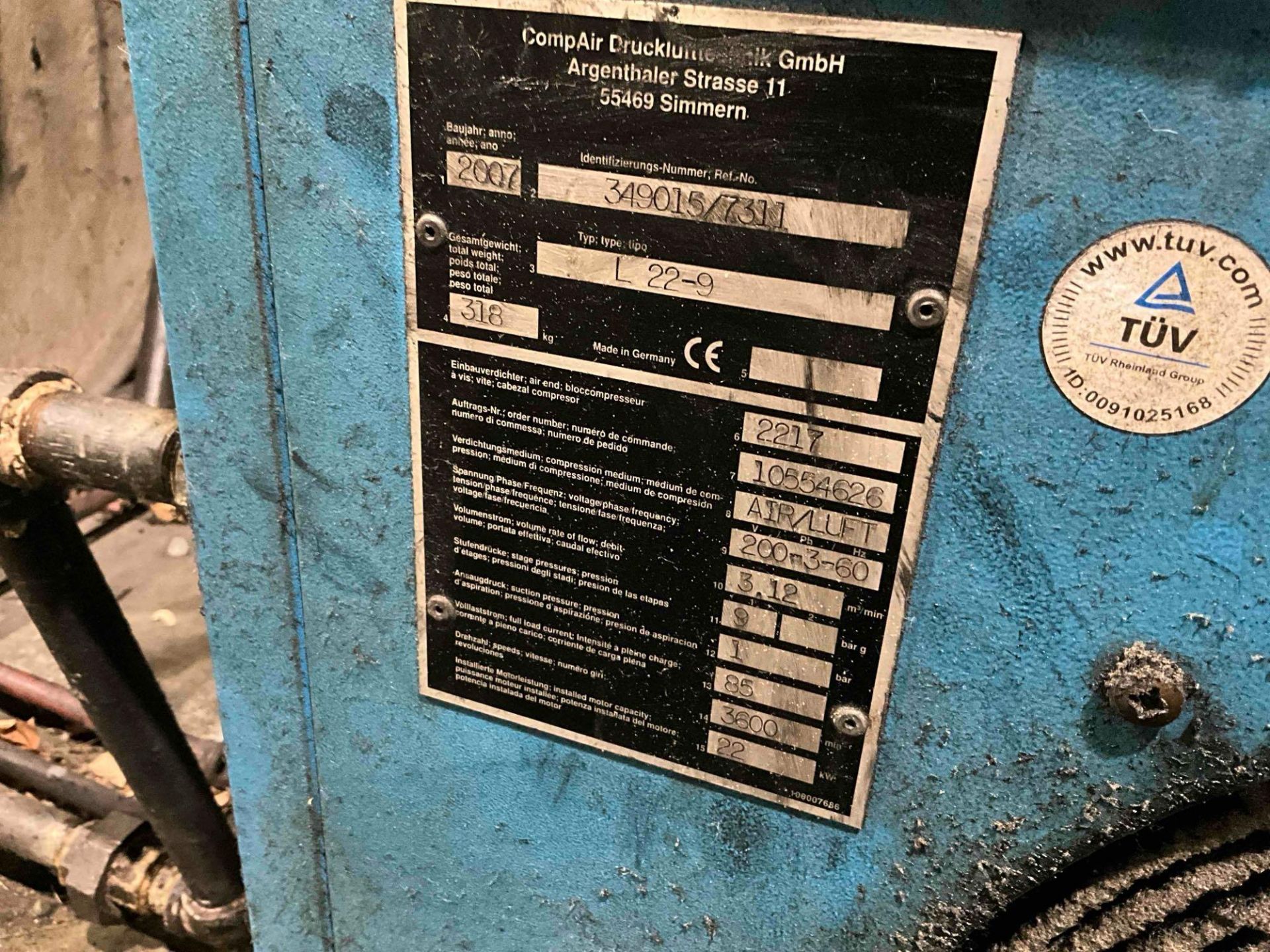 2007 COMPAIR COMPRESSOR MODEL L 22-9 - Image 6