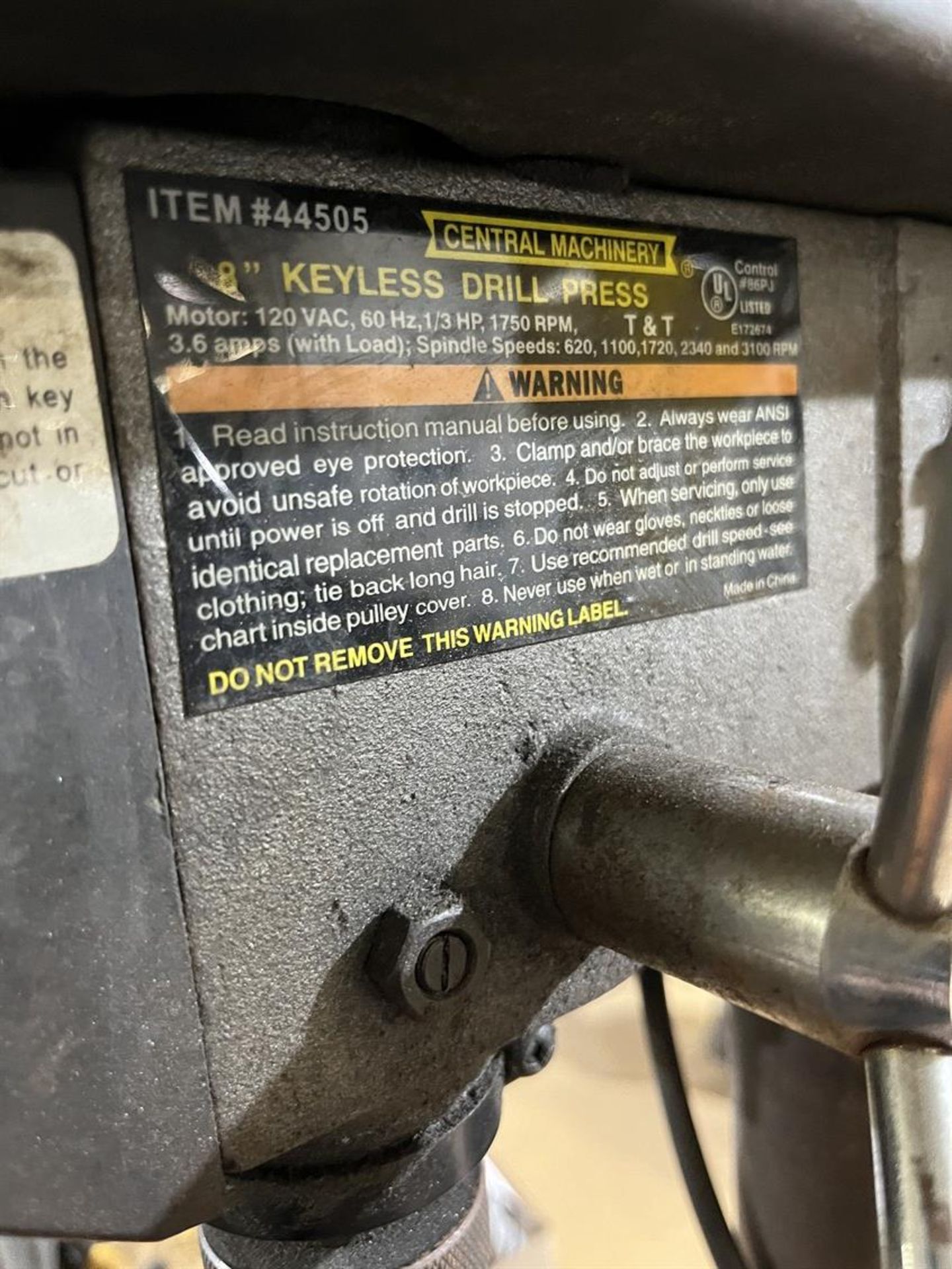 CENTRAL MACHINERY Keyless Drill Press, s/n 0128100701, 6.5" x 6.5" Table - Image 3